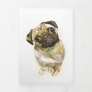 Pug Face Art Print Cute Pug Dog Tri-Fold Announcement