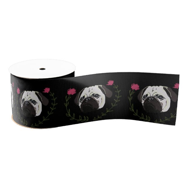 Pug Face, Dog Art Grosgrain Ribbon (Spool)