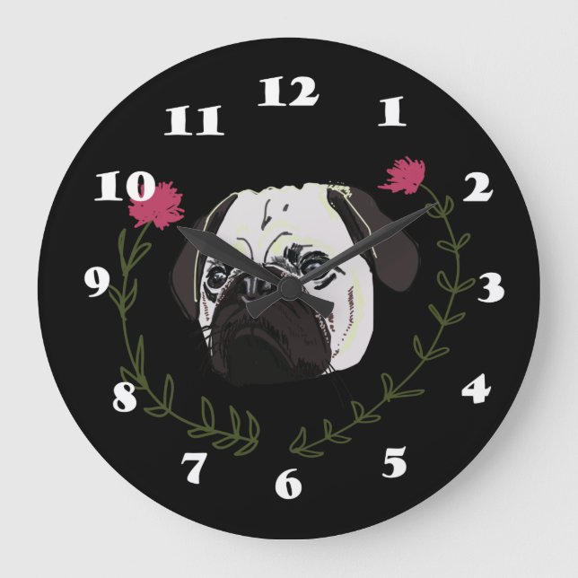 Pug Face, Dog Art Large Clock (Front)