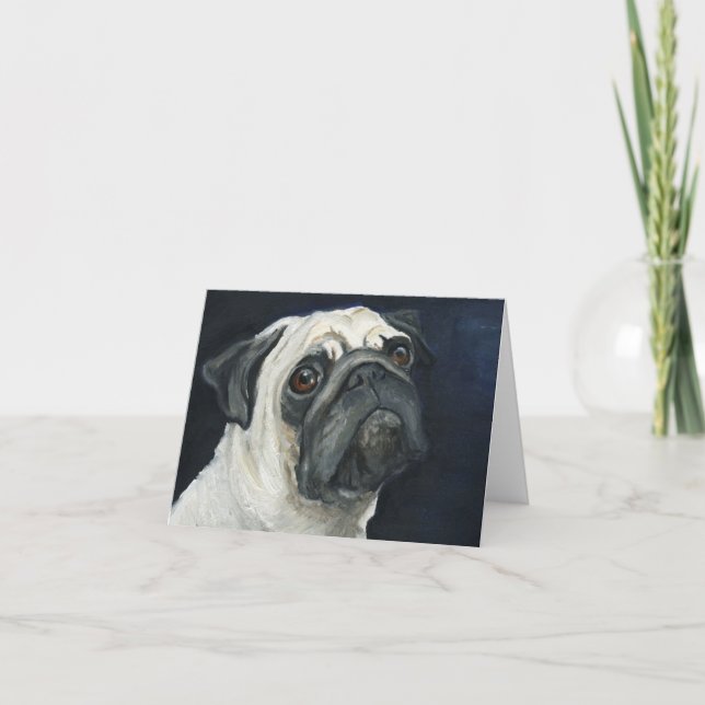 Pug Face Dog Art Note Card (Front)