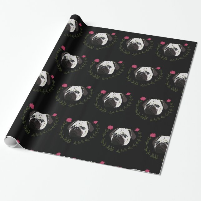 Pug Face, Dog Art Wrapping Paper (Unrolled)