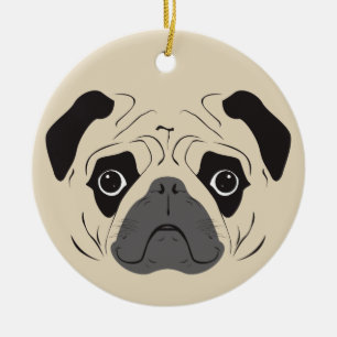 Pug Face Silhouette Ceramic Tree Decoration
