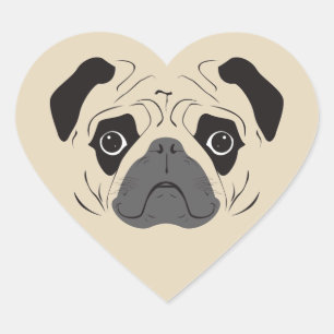 Pug Face Silhouette Heart Sticker