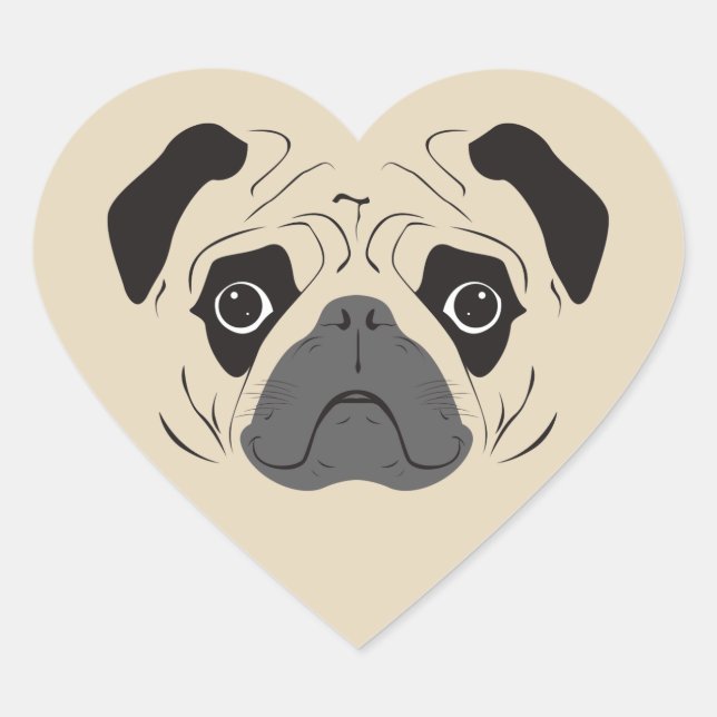 Pug Face Silhouette Heart Sticker (Front)