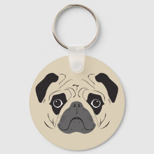 Pug Face Silhouette Key Ring