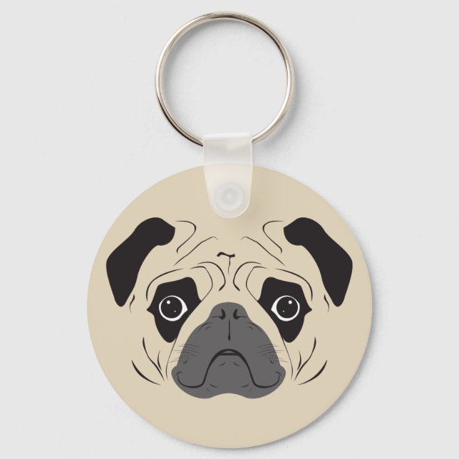 Pug Face Silhouette Key Ring (Front)