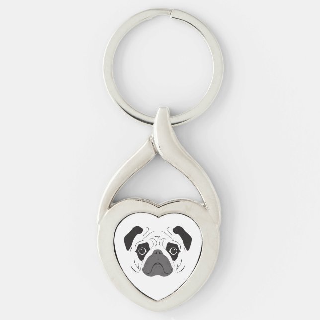 Pug Face Silhouette Key Ring (Front)