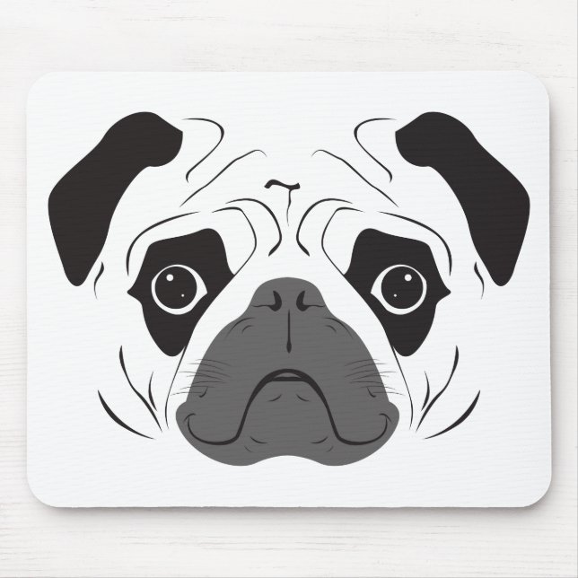 Pug Face Silhouette Mouse Mat (Front)