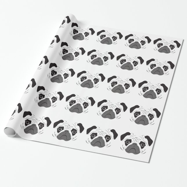 Pug Face Silhouette Wrapping Paper (Unrolled)