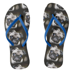 pug faces black flip flops