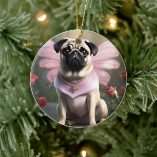 Pug Fairy Princess, Ceramic Tree Decoration
