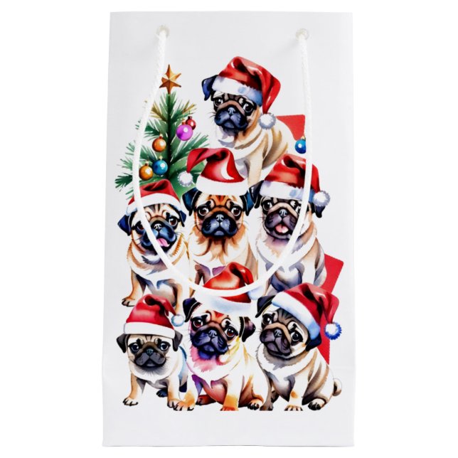 Pug Family Christmas Gift Bag (Front)
