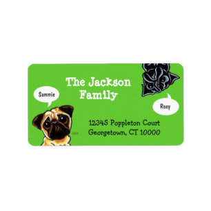 Pug Family Pet Name Personalised Custom Colour Label