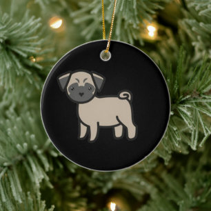 Pug Fawn Cartoon Ceramic Tree Decoration