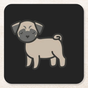 Pug Fawn Cartoon Square Paper Coaster