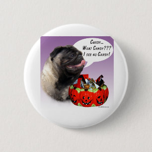 Pug (fawn) Halloween Candy 6 Cm Round Badge