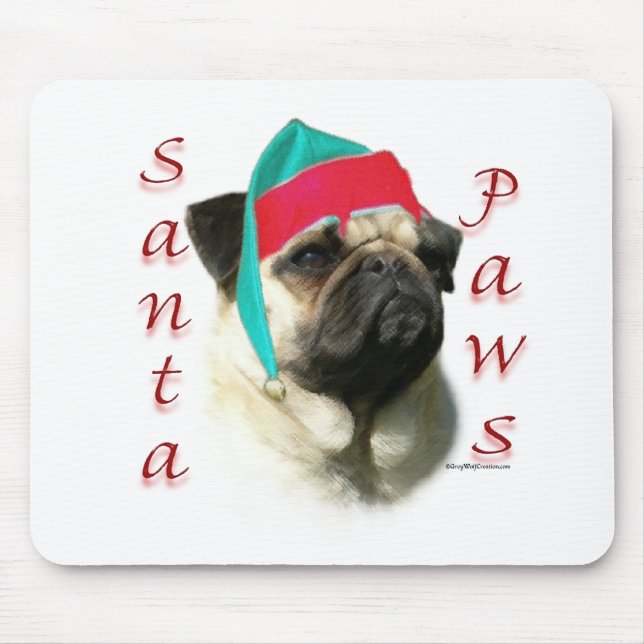 Pug (fawn) Santa Paws Mouse Mat (Front)