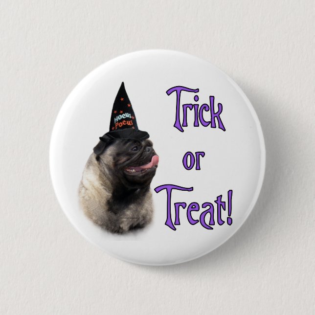 Pug (fawn) Trick 6 Cm Round Badge (Front)