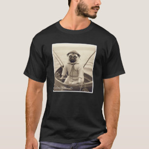Pug Fishing on a Boat Cute Vintage T-Shirt