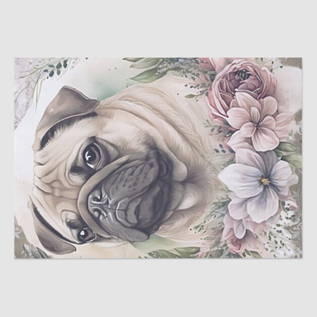 Pug Floral Dog Tissue Paper (Front)