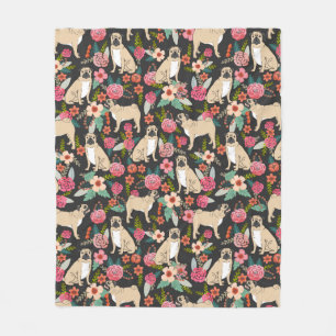 Pug florals blanket - cute pug florals design