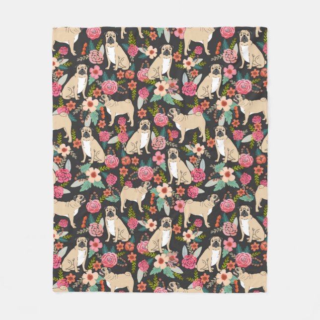 Pug florals blanket - cute pug florals design (Front)