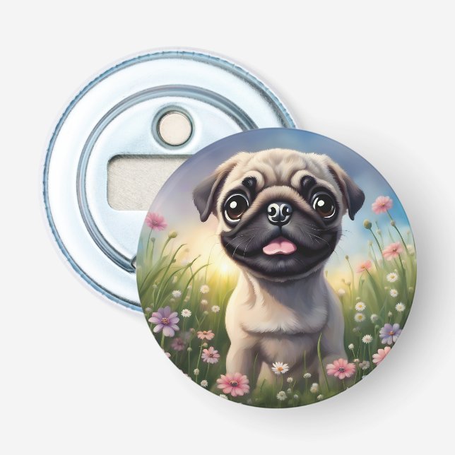 Pug Flowers Bottle Opener (Front)