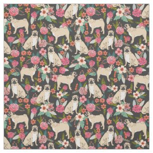 Pug Flowers florals design fabric