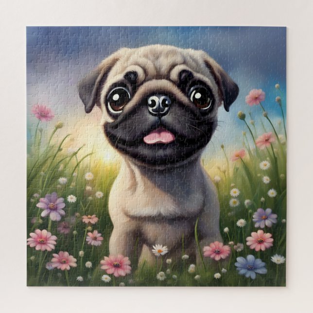 Pug Flowers Jigsaw Puzzle (Vertical)