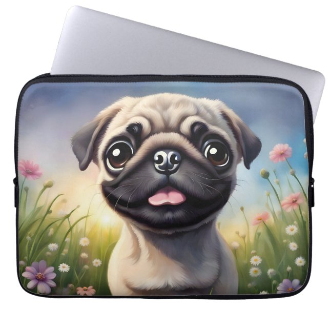 Pug Flowers Laptop Sleeve (Front)