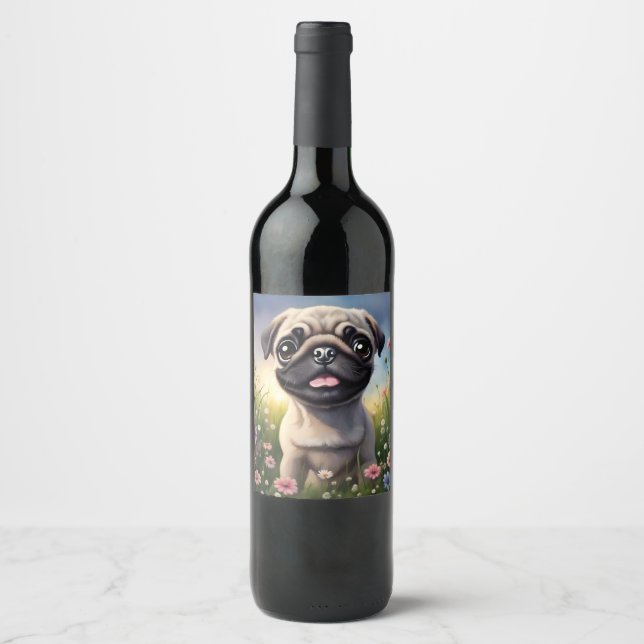 Pug Flowers Wine Label (Front)