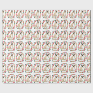 Pug Flowers Wrapping Paper - cute pug wrapping