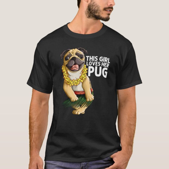 Pug For Girls Kids Hula Dancer Aloha Pug T-Shirt (Front)