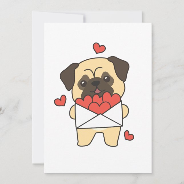  Pug For Valentine's Day Cute Animals Heart Holiday Card (Front)