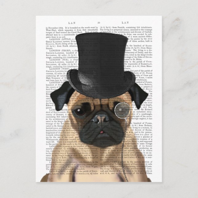 Pug, Formal Hound and Hat Postcard (Front)