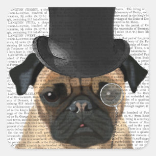 Pug, Formal Hound and Hat Square Sticker