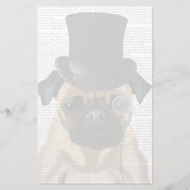 Pug, Formal Hound and Hat Stationery (Front)