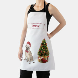 Pug Funny Christmas Dog with Tree Apron