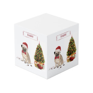 Pug Funny Christmas Dog with Tree Cube