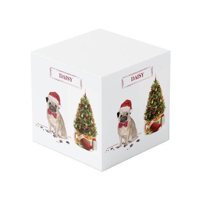 Pug Funny Christmas Dog with Tree Cube (Front Angled)