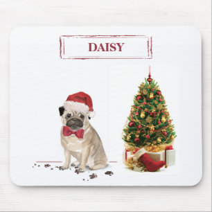 Pug Funny Christmas Dog with Tree Mouse Mat