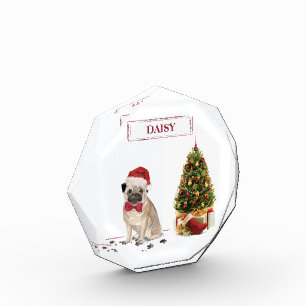 Pug Funny Christmas Dog with Tree Photo Block