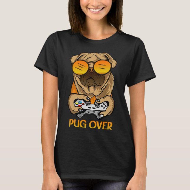 pug gamer cute boss gaming playing video games  T-Shirt (Front)