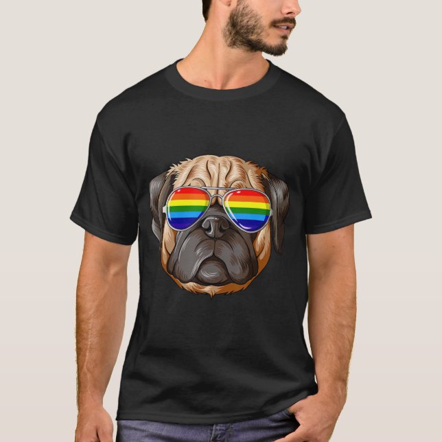 Pug Gay Pride Flag LGB Rainbow Sunglasses Pug T-Shirt (Front)