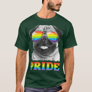 Pug Gay Pride LGBT Rainbow Flag Sunglasses T  LGBT T-Shirt