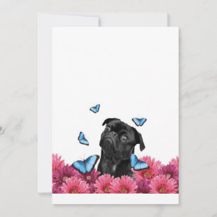 Pug Gerbera Butterflies Cute Black Dog Holiday Card