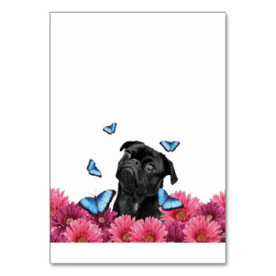 Pug Gerbera Butterflies   Cute Black Dog Table Number
