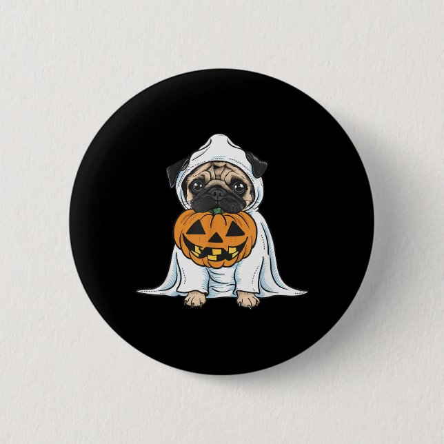 Pug Ghost Dog Halloween 6 Cm Round Badge (Front)