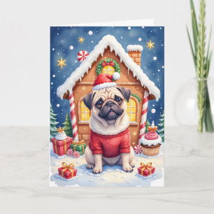 Pug Gingerbread House Christmas Holiday Card
