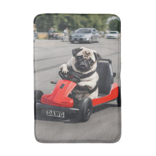 Pug go-kart racing bath mat